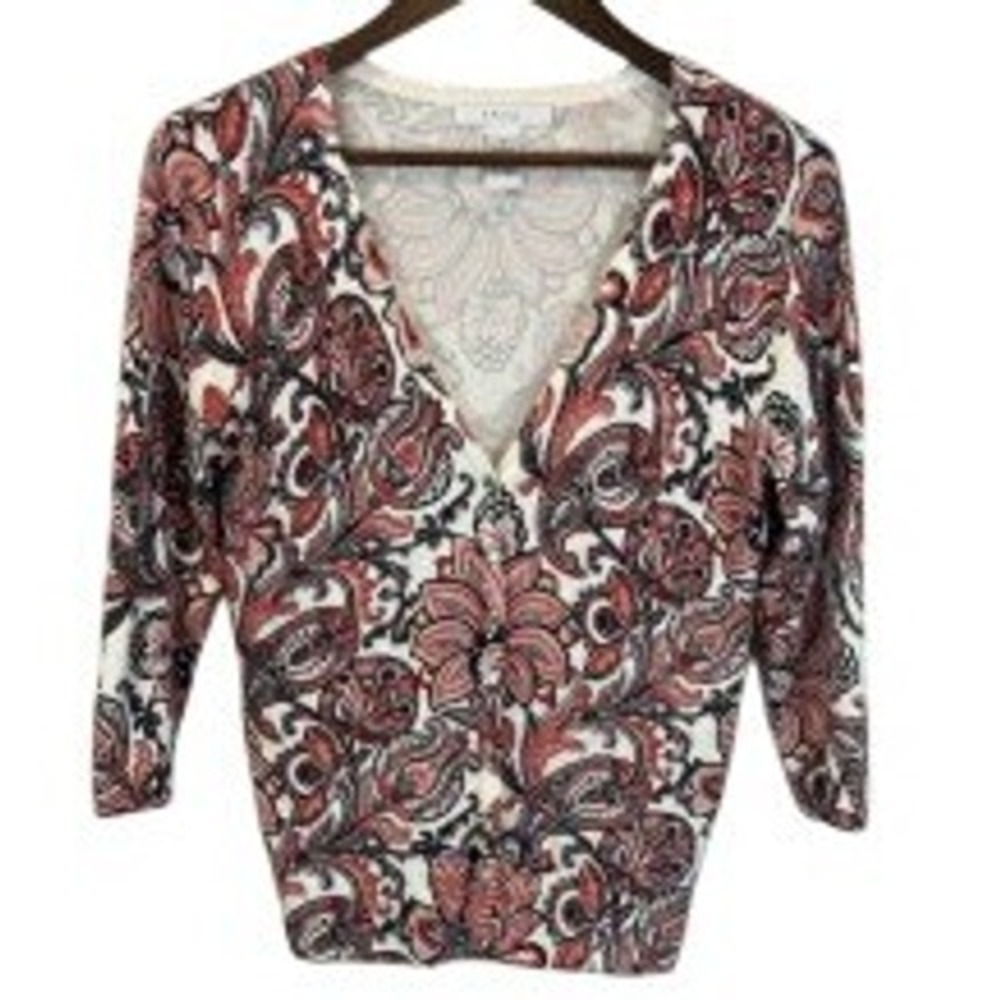 Grace Perfect Fit Black‎ Floral V-Neck Button Cardigan size Medium